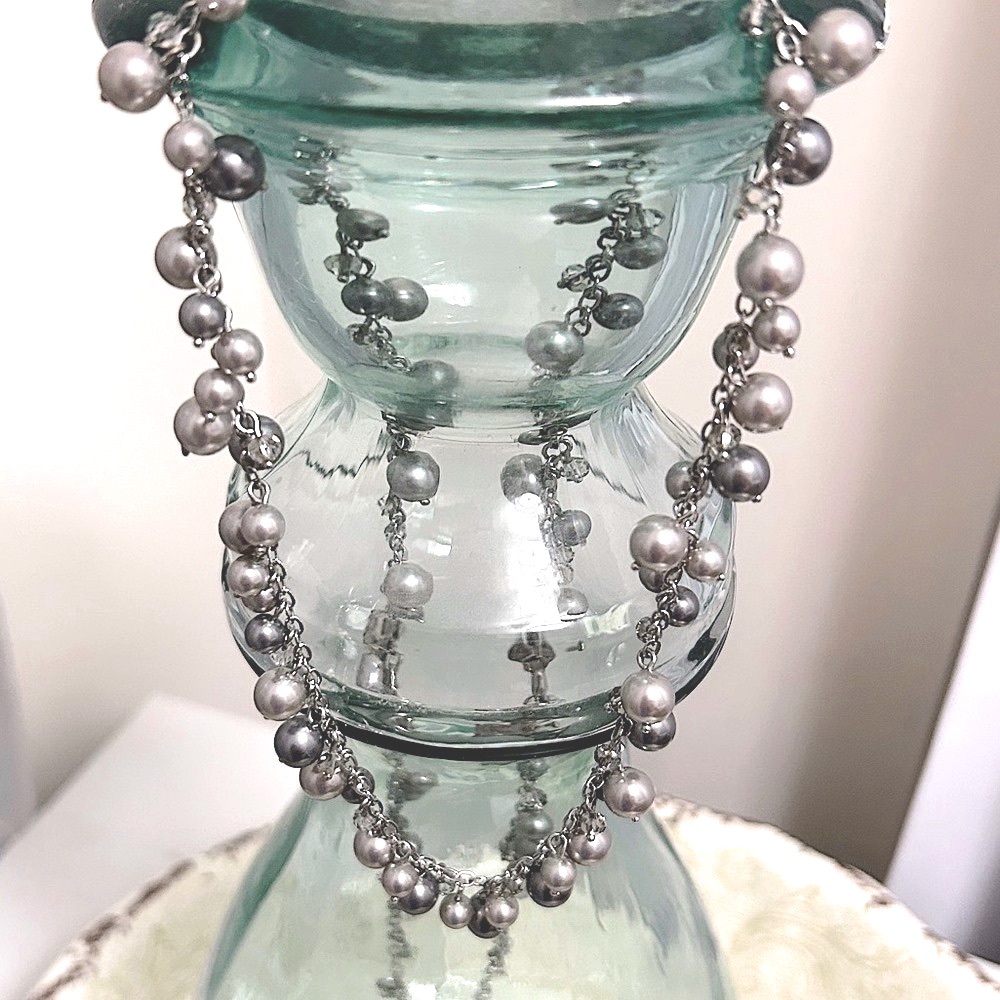 Elegant Long Silver Pearl Necklace